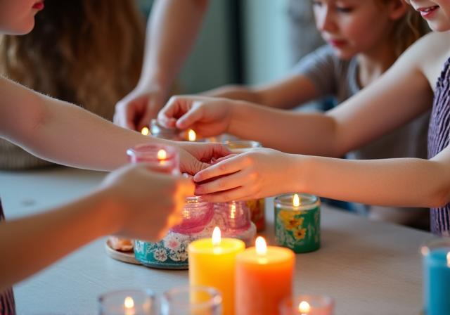 Familia disfrutando taller DIY de velas